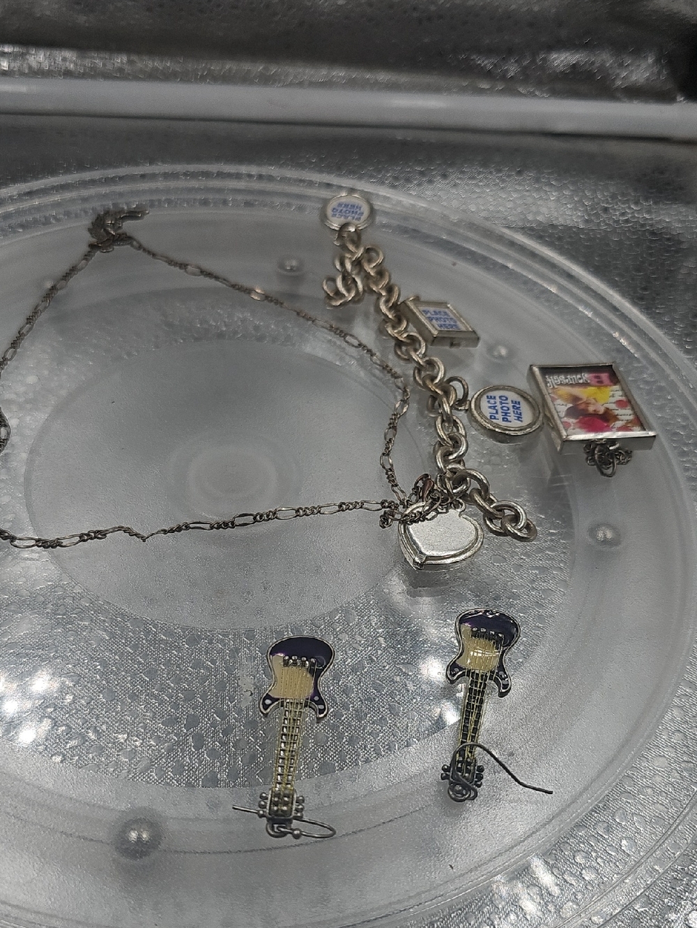 Purple Guitar Earrings Photo Charm bracelet & Cresent Moon Necklace - Picture 2 of 3